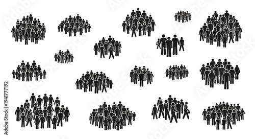 Diverse Crowds of People Gathered Together in Silhouette.