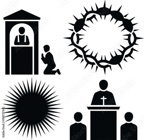 Iconic symbols representing key events and figures in christian religious observances