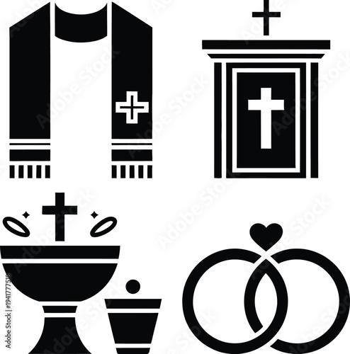 Sacred symbols and objects commonly associated with christian religious ceremonies