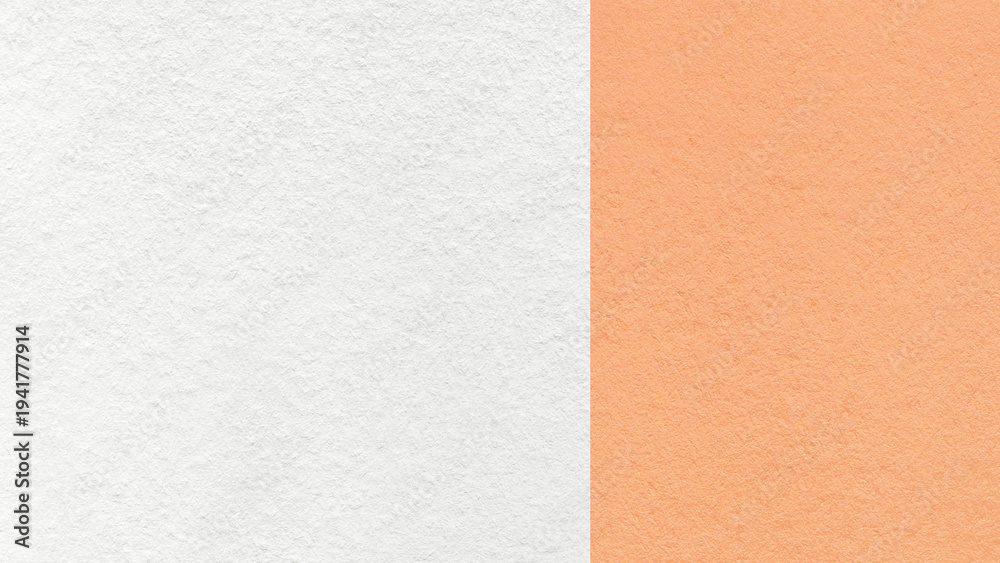 Fototapeta premium White paper texture two color background with peach vertical split and copy space for template, banner, presentation
