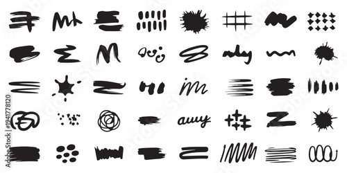 Hand-drawn black ink scribbles, grids, and abstract messy shapes on white