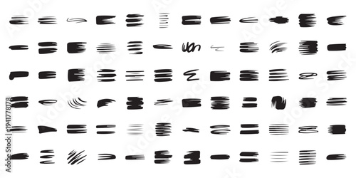 Diverse Set of Black Ink Scribbles, Brush Strokes and Hand-Drawn Lines