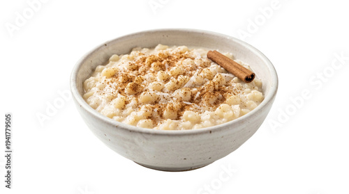 Creamy Rice Pudding with Cinnamon and Cinnamon Stick on transparent background