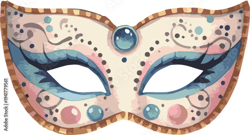Vector watercolor illustration of a colorful carneval mask