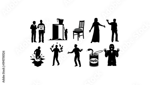 April Fools Day Silhouettes Vector Collection – Funny Prank People Illustration Isolated on White Background