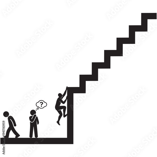 Difficulty climbing the stairs of success, barrier to entry and social inequality concept vector