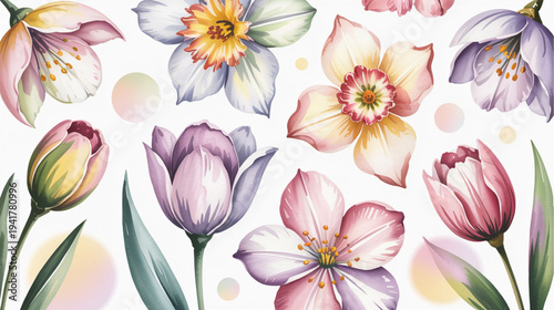 Set of colorful floral illustrations vector