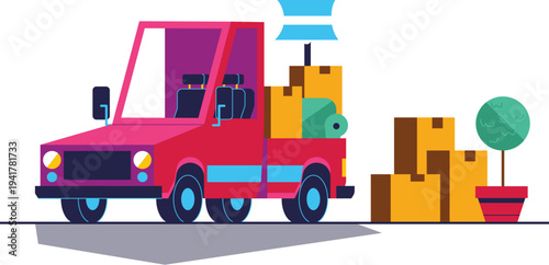 Global courier transport business with laptop and parcel packages vector