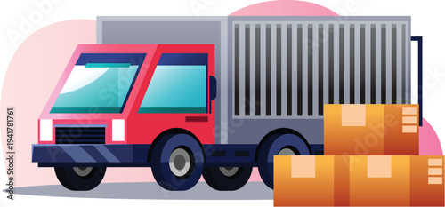 Global courier transport concept featuring laptop and parcel boxes vector