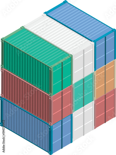 Isometric industrial shipping containers for global cargo logistics transport vector