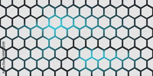 White 3d hexagonal technology vector abstract background. Blue bright energy flashes under hexagon in modern technology futuristic background vector illustration. White honeycomb texture grid.eps,10