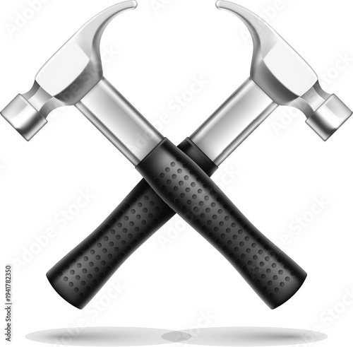 Steel hammer with ergonomic handle for construction and repair vector