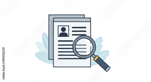 Reviewing a resume with a magnifying glass flat vector illustration silhouette