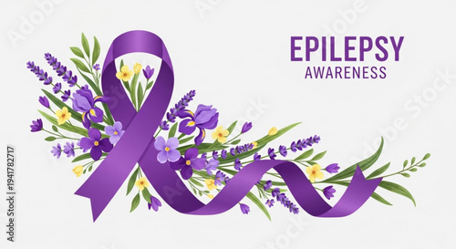 Vibrant purple ribbon and flowers for epilepsy awareness campaign