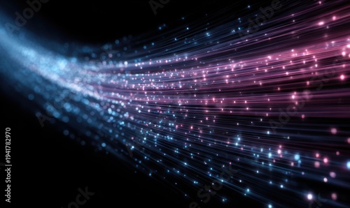 a wave of pink and blue glowing data points on a black background, lines, constitute, structure, digital, information, technological, network, waves, 