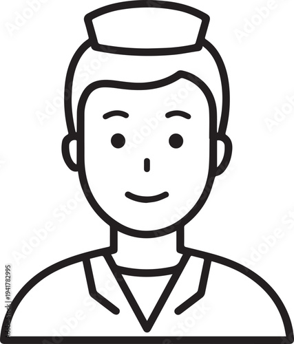 Hand Drawn Man as Nurse Black and White Avatar Illustration in Minimal Line Art Style Design