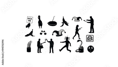 April Fools Day Silhouettes Vector – Funny Prank People Illustration Isolated on White Background