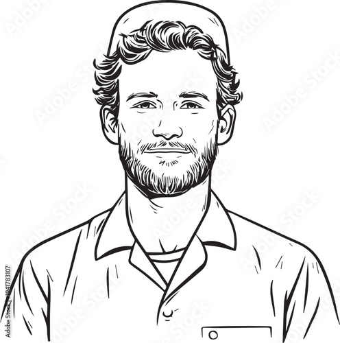 Hand Drawn Man as Nurse Black and White Avatar Illustration in Minimal Line Art Style Design