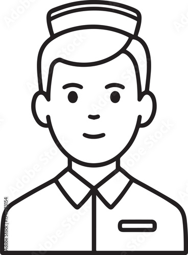 Hand Drawn Man as Nurse Black and White Avatar Illustration in Minimal Line Art Style Design
