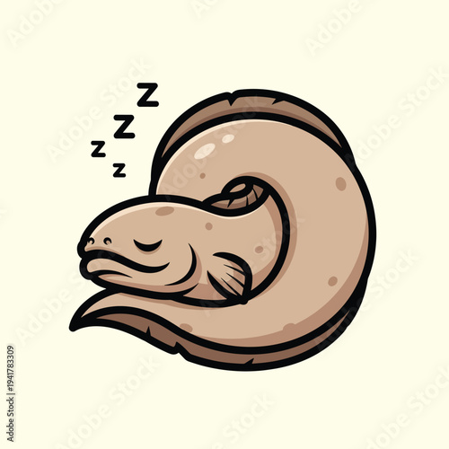 A cartoon illustration of a curled up, sleepy creature with closed eyes and three "Z" symbols above its head. The creature is brown