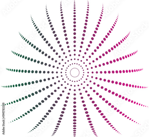 Abstract radial gradient pattern created with small dots, a beautiful circular design with a transparent background, PNG, perfect for graphic design and digital art projects