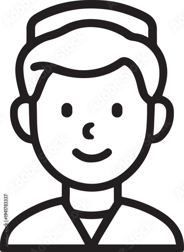Hand Drawn Man as Nurse Black and White Avatar Illustration in Minimal Line Art Style Design