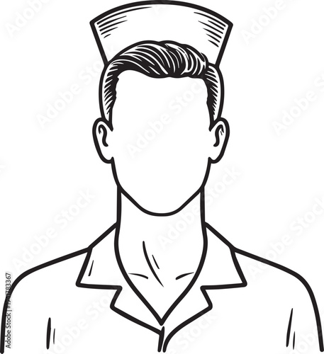 Hand Drawn Man as Nurse Black and White Avatar Illustration in Minimal Line Art Style Design