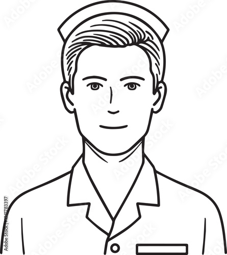 Hand Drawn Man as Nurse Black and White Avatar Illustration in Minimal Line Art Style Design