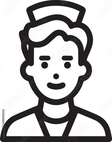 Hand Drawn Man as Nurse Black and White Avatar Illustration in Minimal Line Art Style Design