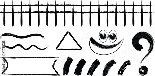 A collection of various black line art shapes and symbols on a white background