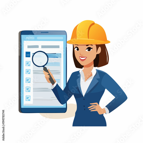 Project management specialist conducting thorough digital checklist inspection with a keen eye for detail