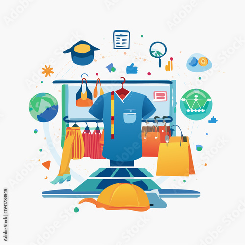 Dynamic e-commerce concept for acquiring professional uniforms, medical scrubs, and safety workwear online