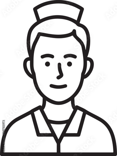Hand Drawn Man as Nurse Black and White Avatar Illustration in Minimal Line Art Style Design