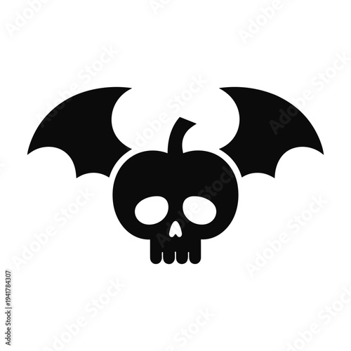 Spooky Halloween symbol with bat wings and skull