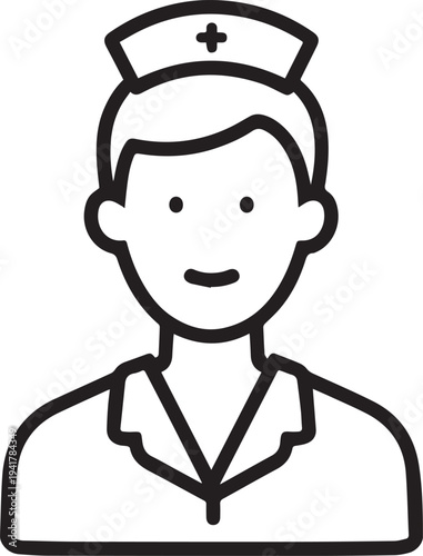 Hand Drawn Man as Nurse Black and White Avatar Illustration in Minimal Line Art Style Design
