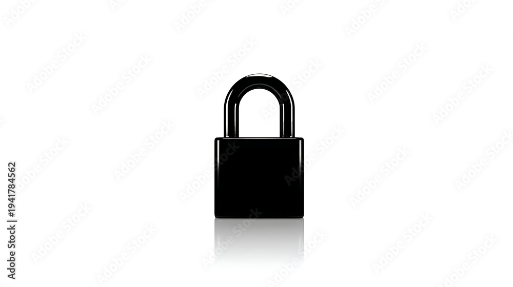Naklejka premium Black padlock on a white background with reflection