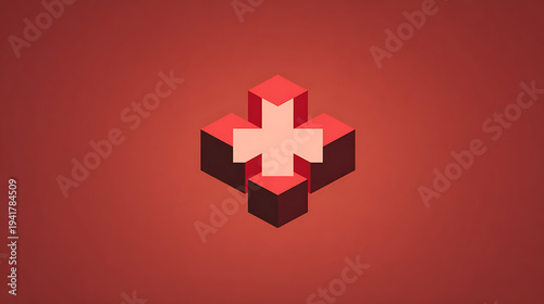 Abstract red background with 3D medical symbol design
