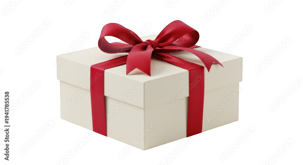 Obraz premium Gift box with red ribbon and bow isolated on transparent background