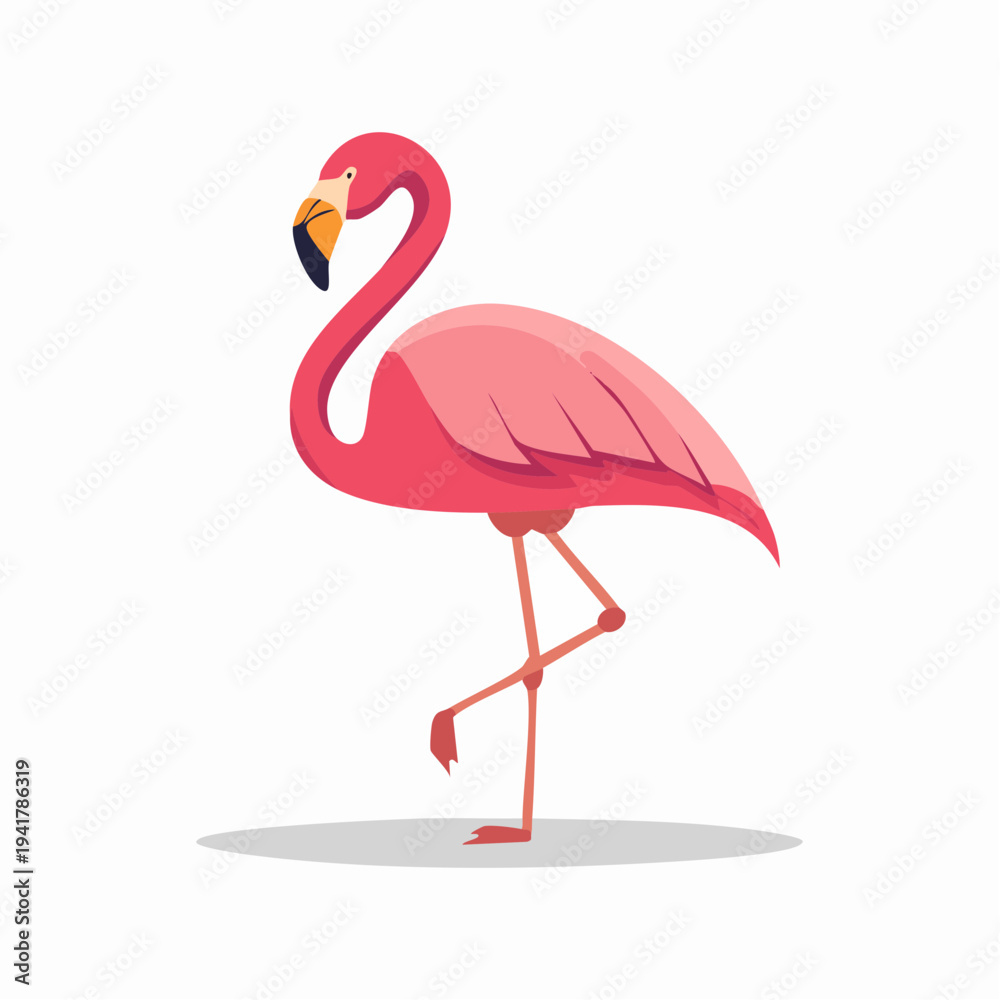 Obraz premium Vibrant Cartoon Flamingo Illustration Standing on One Leg, a Graceful Emblem of Tropical Avian Beauty
