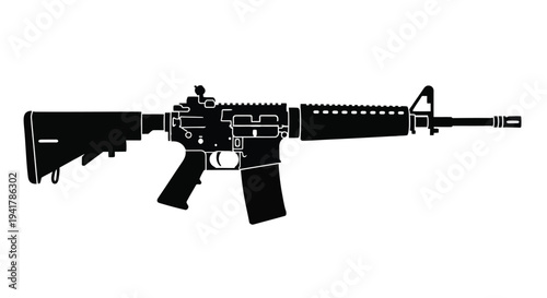 Black and white silhouette of a modern ar 15 style assault rifle