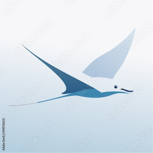 Pterodactyl Silhouette Flying Gracefully Across a Soft Blue Gradient Sky