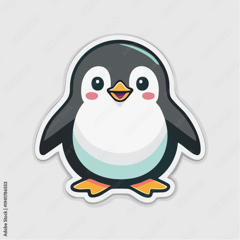 Obraz premium Adorable Cartoon Penguin Sticker with Cute Features and Whimsical Design