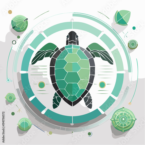 Ecological Infographic Featuring a Sea Turtle in a Circular Design