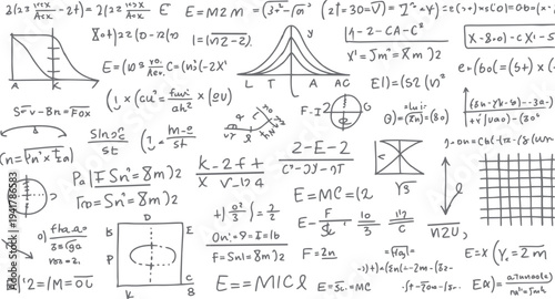 Hand drawn mathematical equations and graphs on a white background mathematics formula science