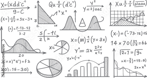 Hand drawn mathematical equations and graphs mathematics formula