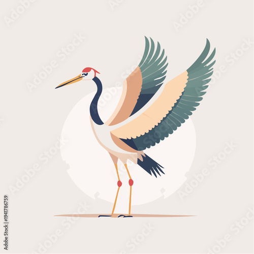 Elegant Japanese Crane Illustration with Open Wings for Cultural and Artistic Projects