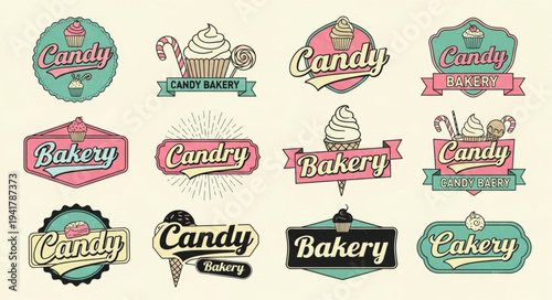 Collection of Vintage Candy and Bakery Logos and Designs.