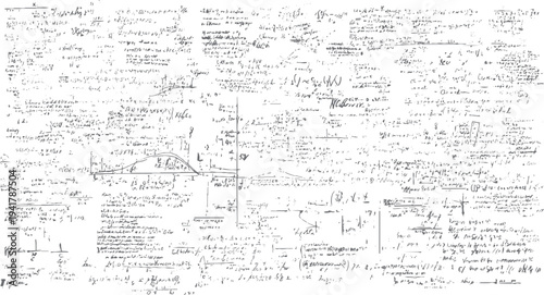 Handwritten scientific equations and graphs on a white background science mathematics formulas