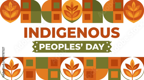 Indigenous Peoples' Day Greeting Card Background with Modern Geometric Patterns and Earth Toned Folk Art Illustration