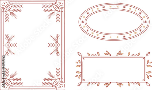 Decorative frame set with winter snowflake and leaf ornaments